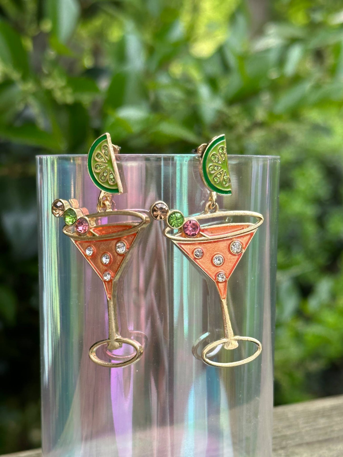 Tequila Glass Shaped Rhinestone Earring. Fun Handmade Cocktail Jewelry Gift