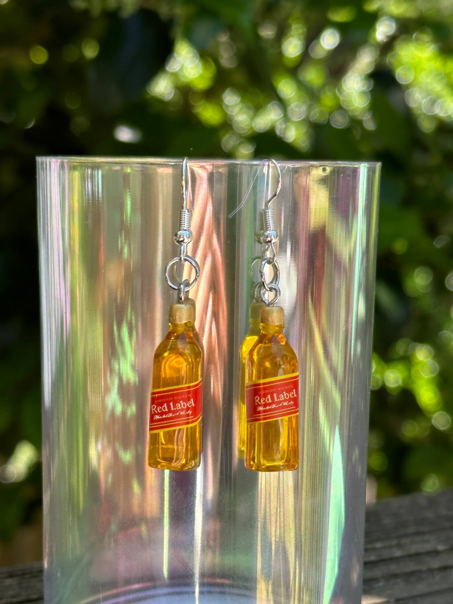 mini whiskey bottle earrings R.L. label liquor-themed gift for women