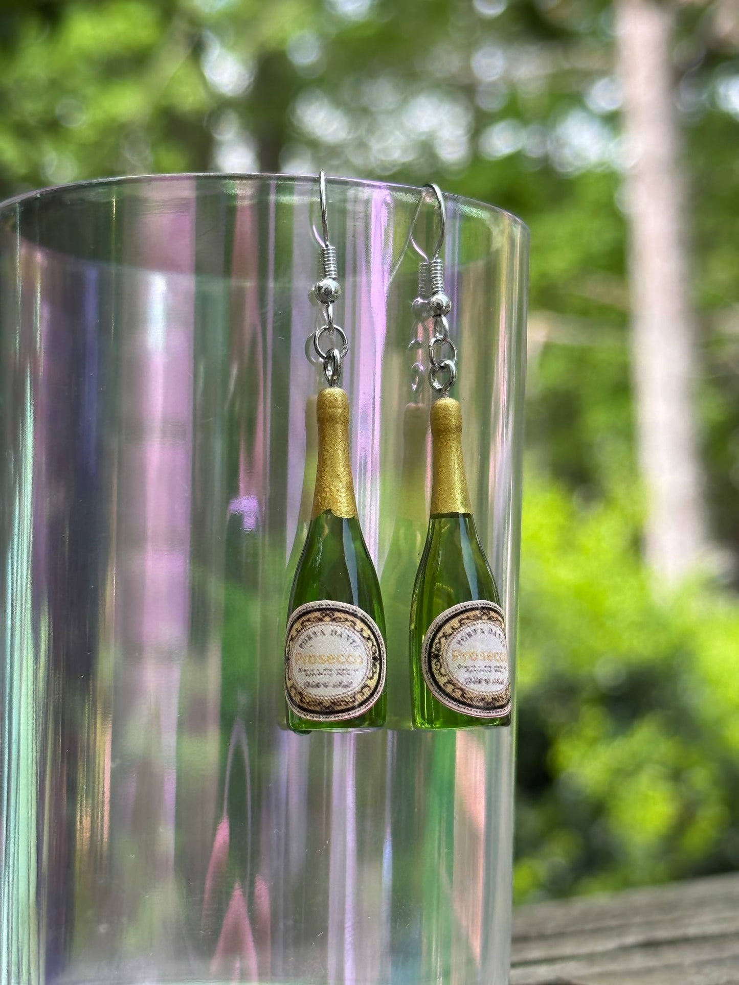 mini prosecco champagne bottle earrings resin jewelry for wine lovers