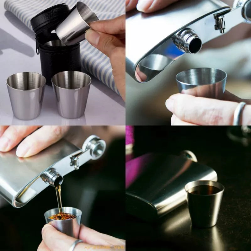 Mini Stainless Steel Cups shot 5 pcs Set ( 4 cups and 1 bag container )
