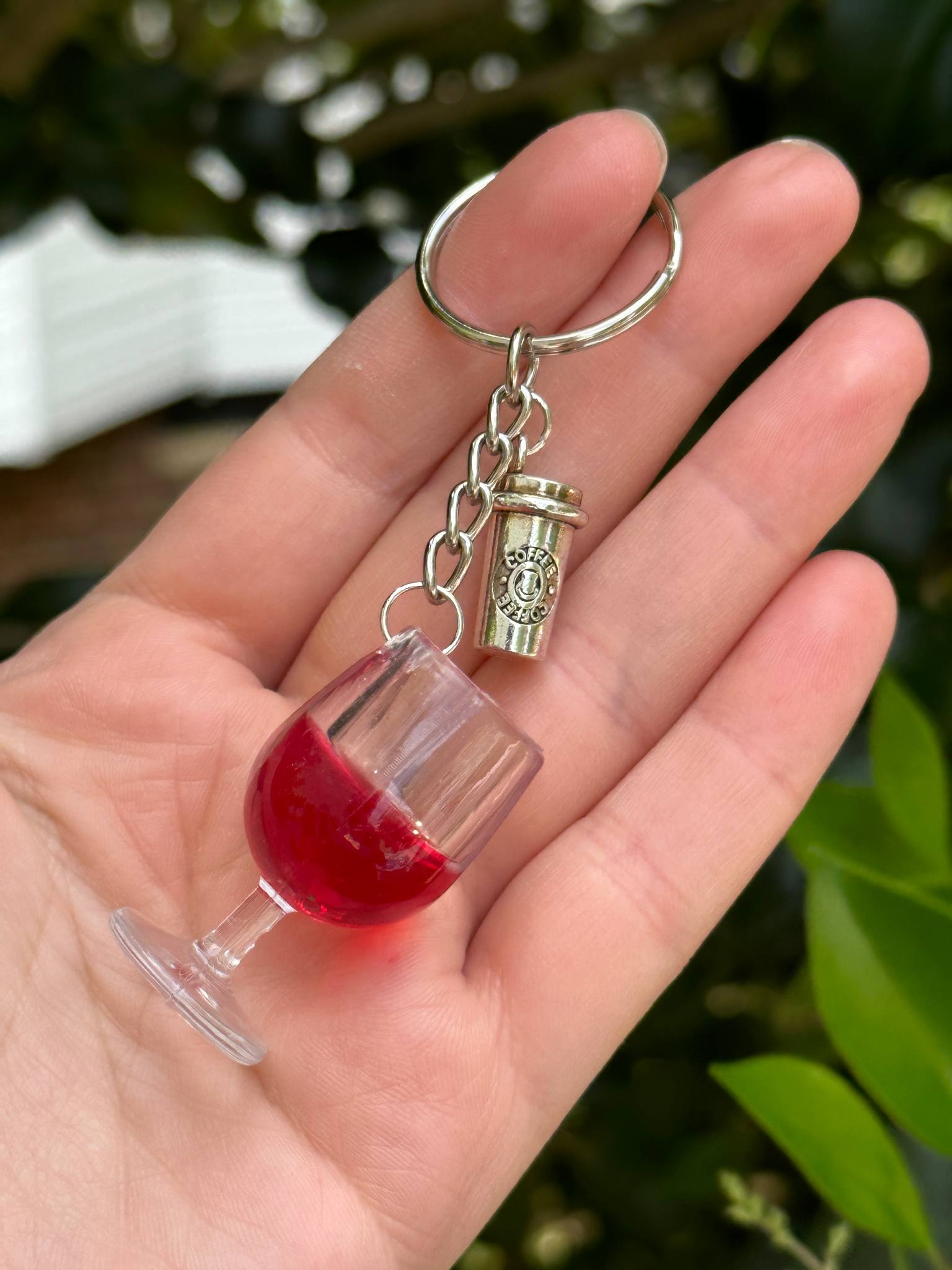 oversized wine glass and coffee cup keychain gift for wine and coffee lovers