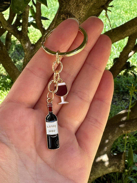 metal wine and glass keychain fun keyring gift for wine lovers