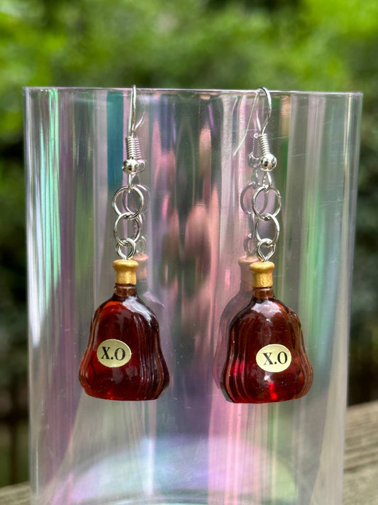 xo whiskey bottle earrings liquor-themed handmade dangle jewelry gift