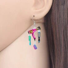 Fun Acrylic Hairdryer Set Earrings – Drop Dangle Jewelry Charms for Women, Girls, and Party Favors"