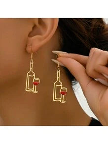 Elegant Wine Bottle; Wine Glass Earrings