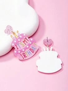 Handmade Acrylic Birthday Cake Candle Earrings – Unique Women's Gift with Printed Letter Design