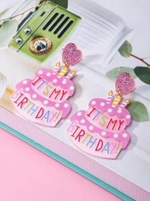 Handmade Acrylic Birthday Cake Candle Earrings – Unique Women's Gift with Printed Letter Design