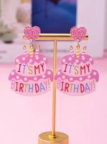 Handmade Acrylic Birthday Cake Candle Earrings – Unique Women's Gift with Printed Letter Design