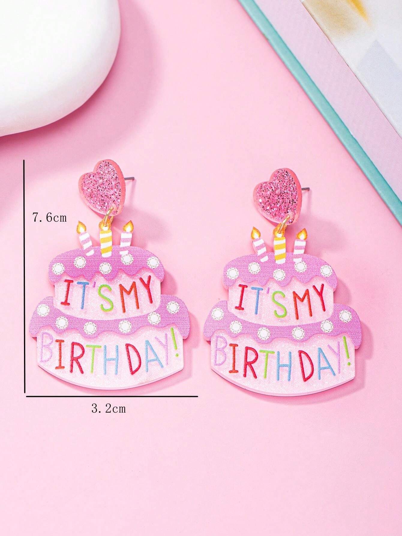 Handmade Acrylic Birthday Cake Candle Earrings – Unique Women's Gift with Printed Letter Design