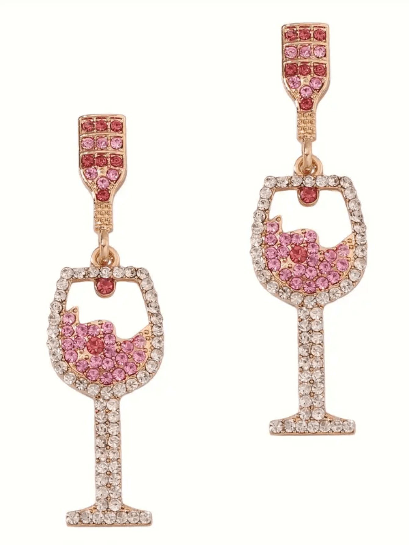 Elegant Wine Glass Shaped Pink Rhinestone Earring