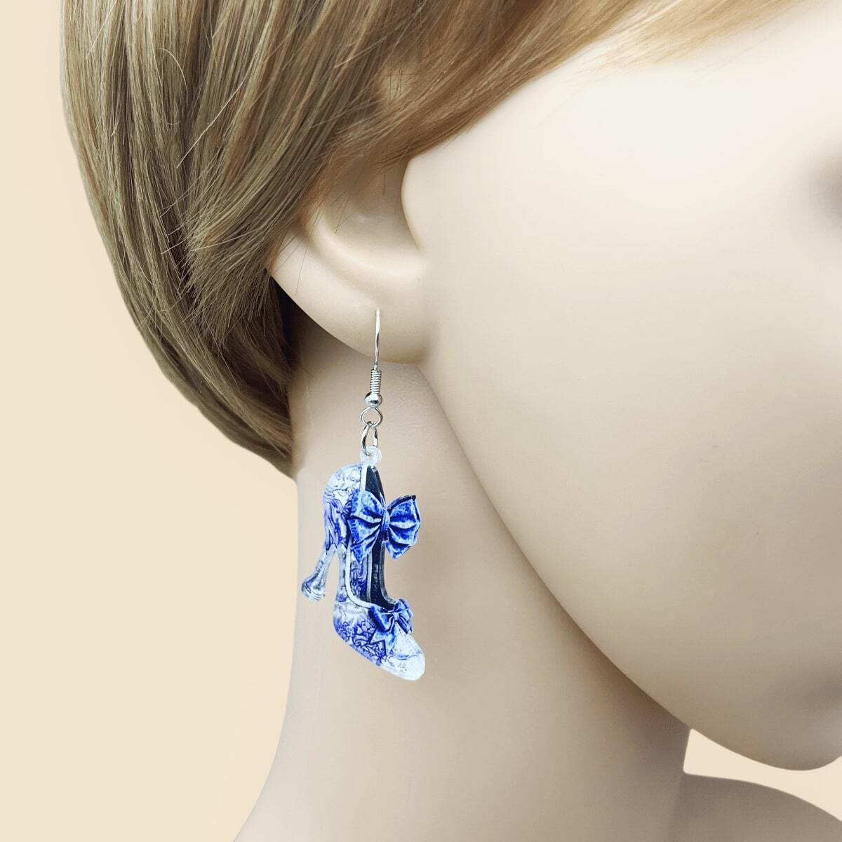 Elegant Acrylic High Heel Earrings with Bow – Romantic Women's Dangle Jewelry for All Seasons