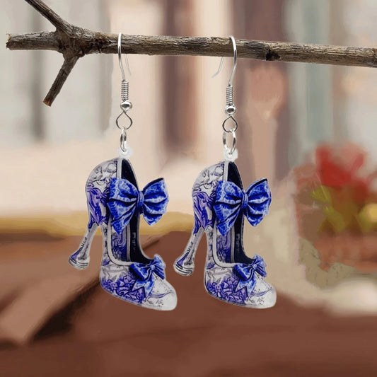 Elegant Acrylic High Heel Earrings with Bow – Romantic Women's Dangle Jewelry for All Seasons