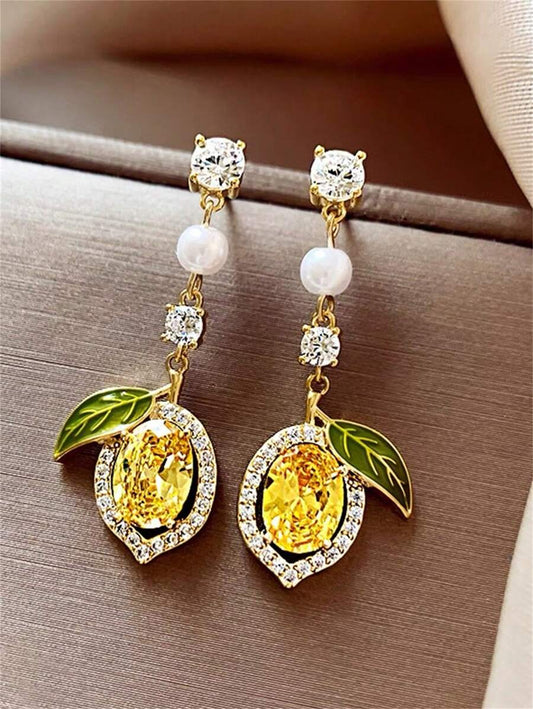 Luxury Lemon Rhinestone Earrings for Women – Elegant and Fashionable Unique Statement Jewelry