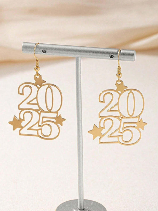 2025 Dangle Earrings Festive New Year Party Jewelry - Gold