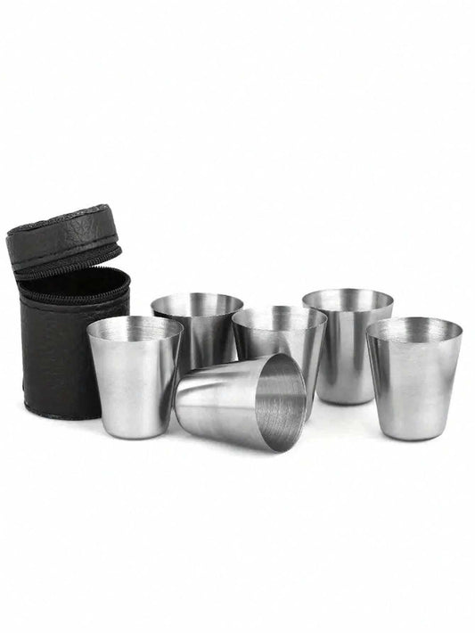 Mini Stainless Steel Cups Set Outdoor Practical Travel Shot Glasses For Whisky Wine With Case Portable Drinkware