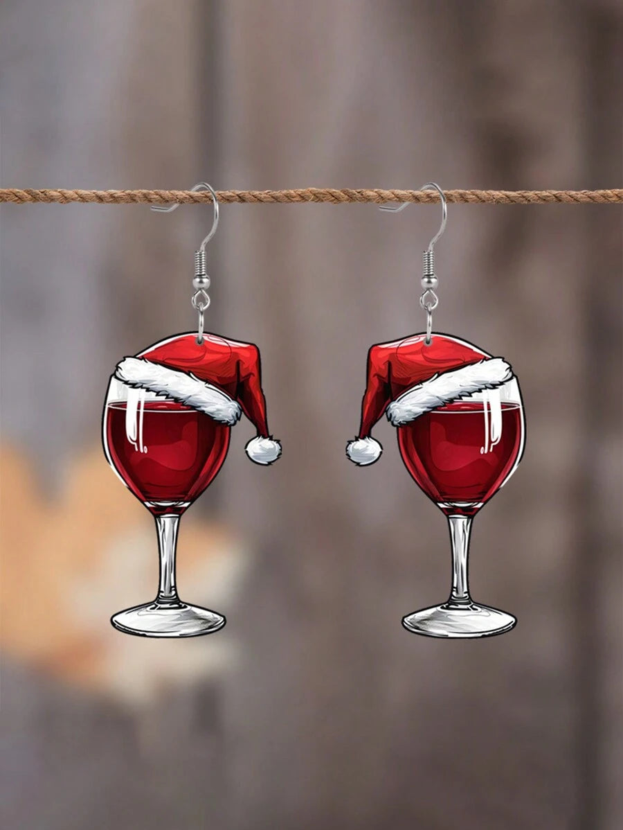 Earring wine cup Christmas Party 2D design