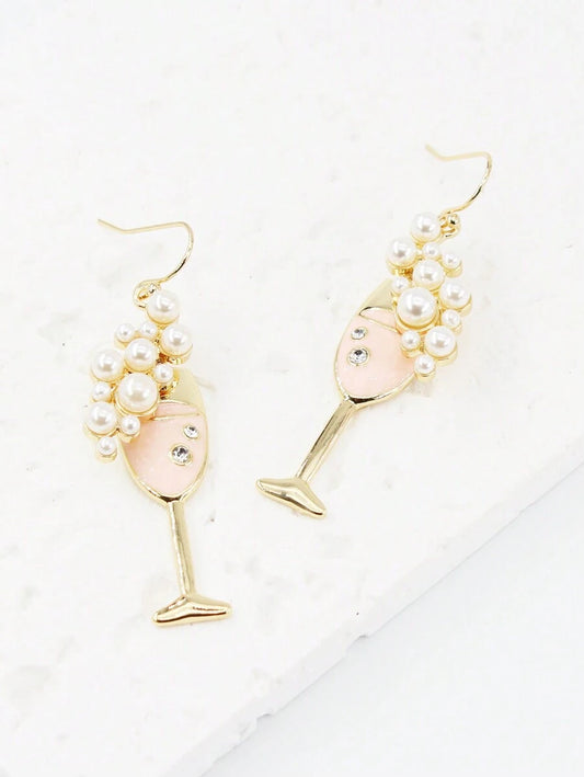 Elegant Retro Pearl and Crystal Wine Glass Earrings – High-End Rhinestone Fashion Jewelry