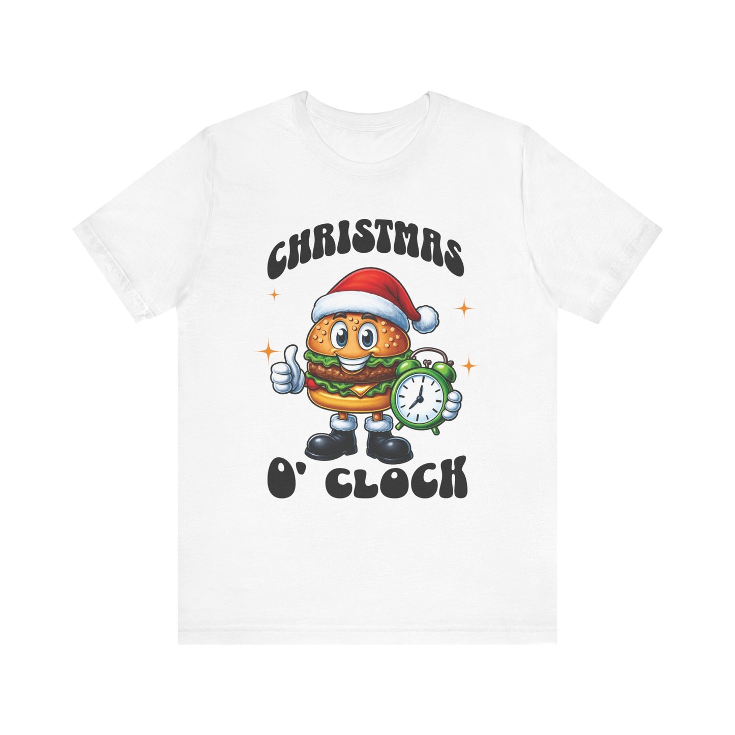 Christmas O'Clock T‑Shirt, Funny Santa Burger Holiday
