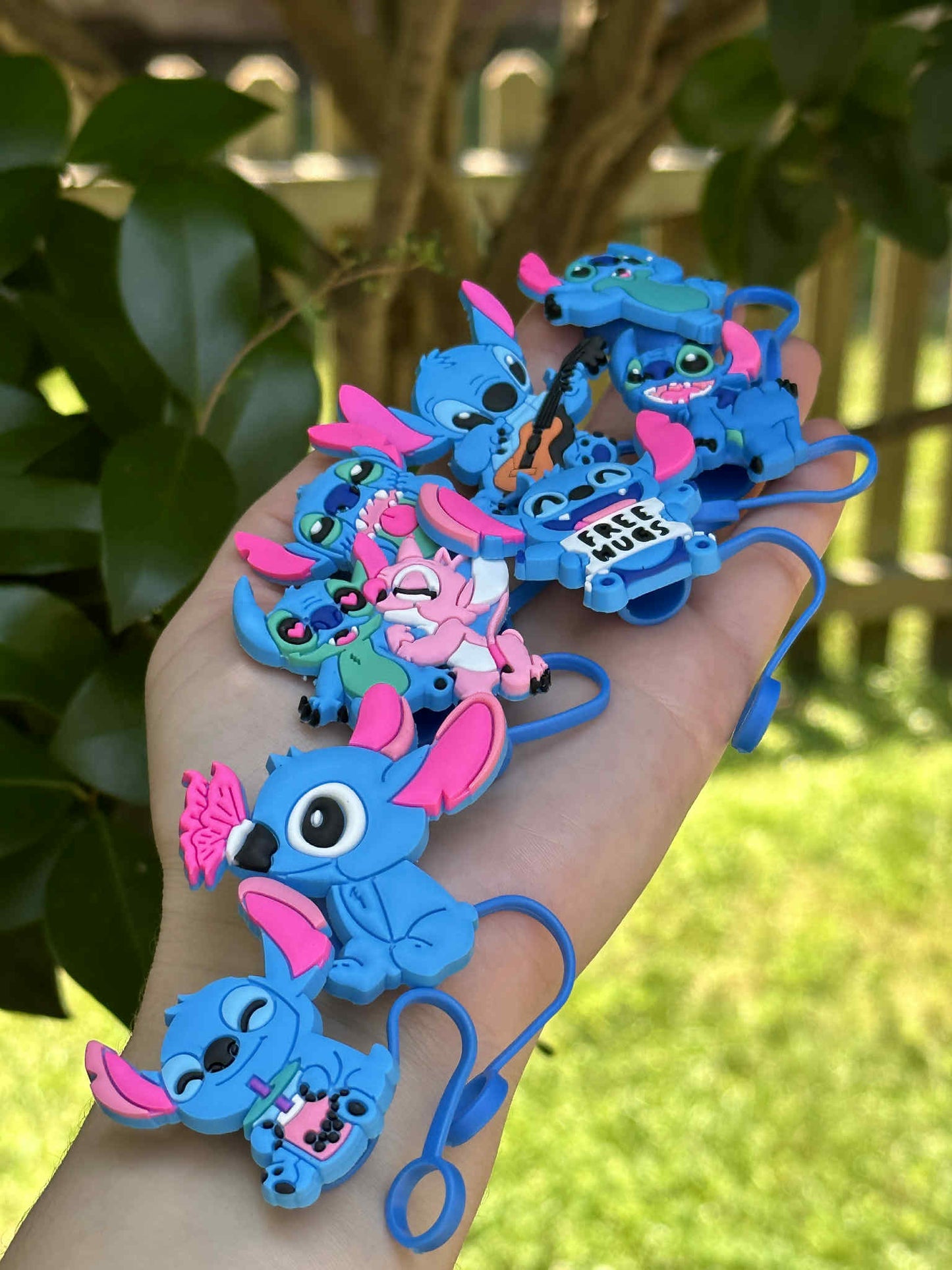 Stitch cartoon straw pencil pen cover caps reusable silicone set of 8