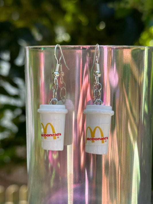 mcdonalds coffee cup earrings handmade fast food themed jewelry gift