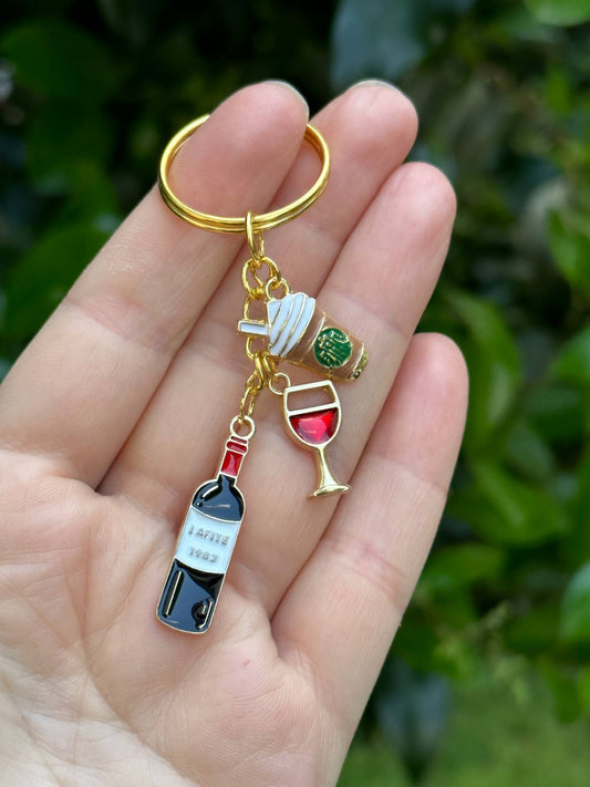cute coffee ice cream red wine keychain set gift for drink lovers