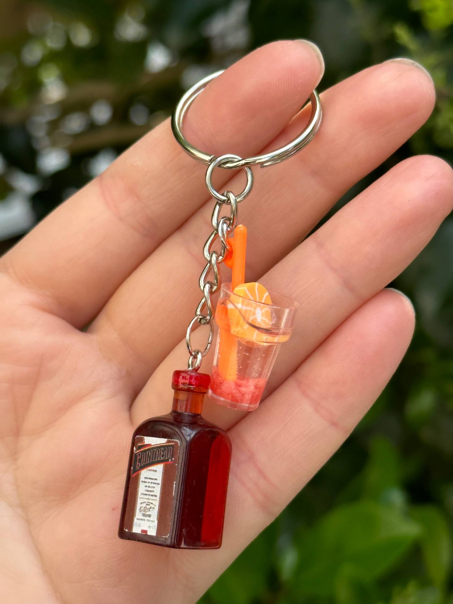 mini Cointreau bottle keychain with drink cup charms orange liqueur gift