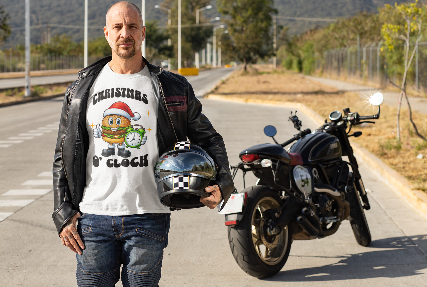 Christmas O'Clock T‑Shirt, Funny Santa Burger Holiday