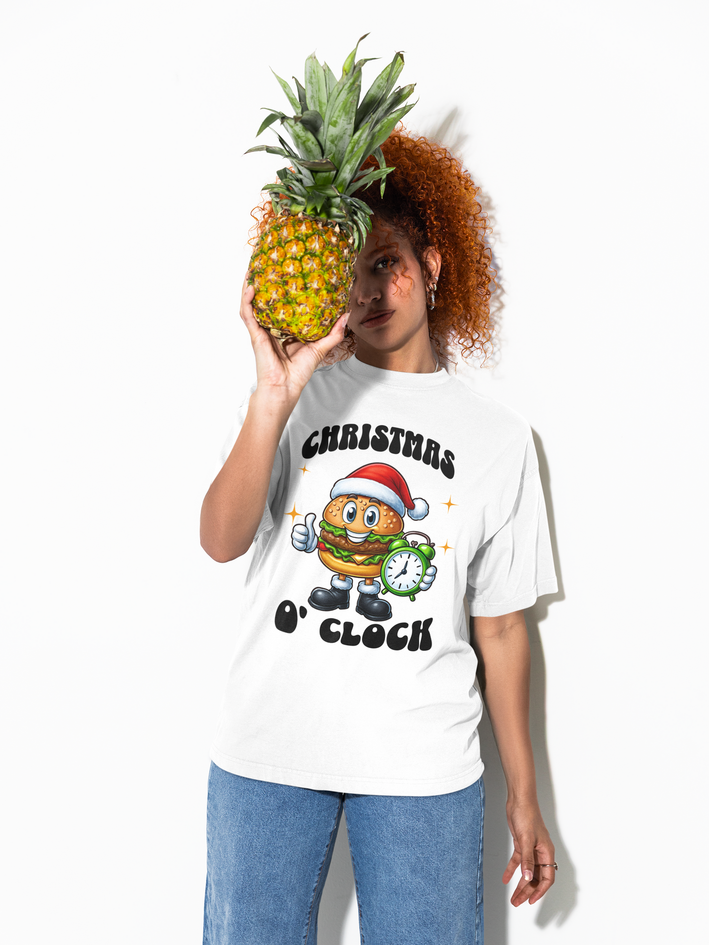 Christmas O'Clock T‑Shirt, Funny Santa Burger Holiday