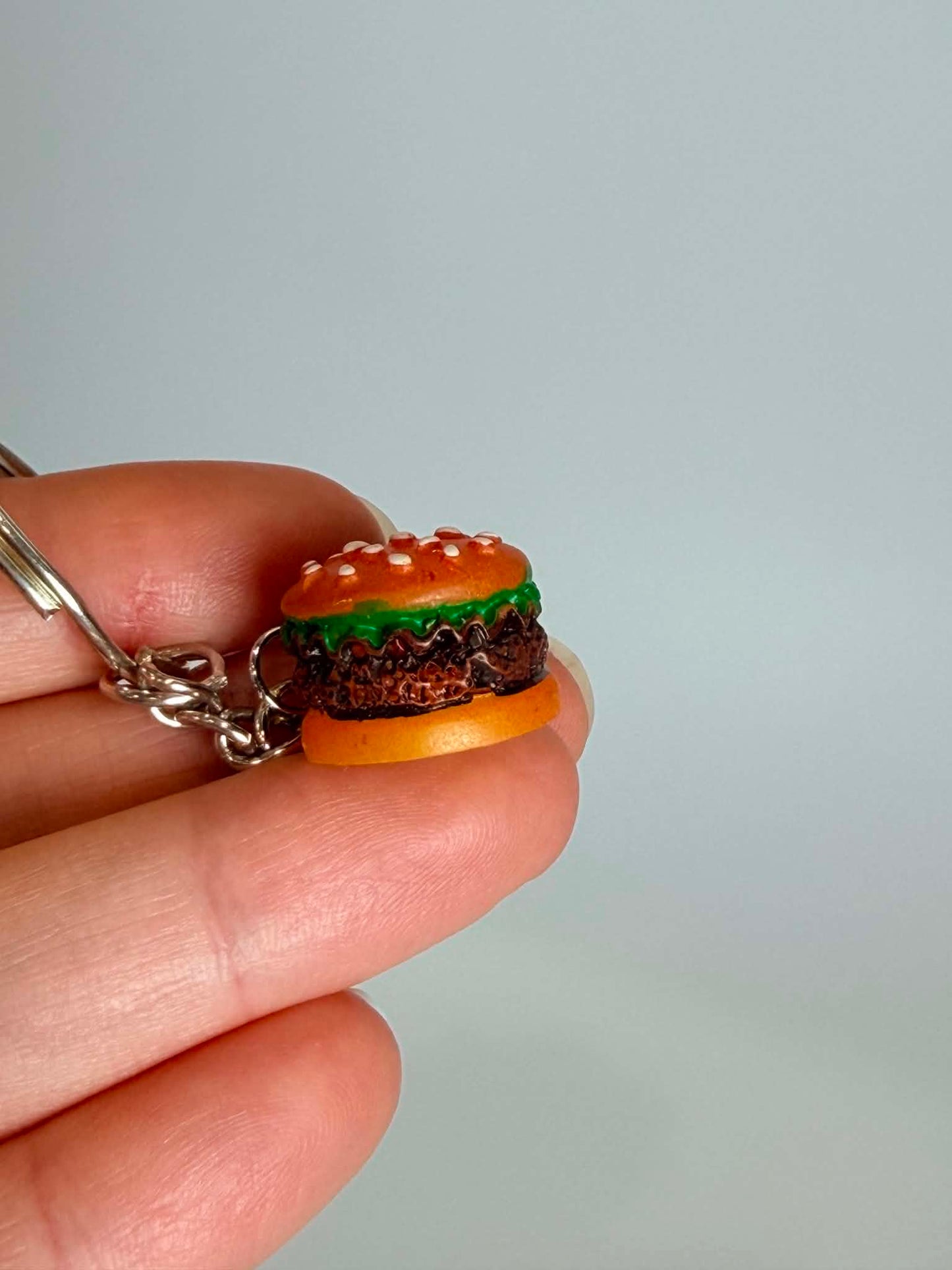 Mini Hamburger Keychain. Cute Accessory for Bags, Keys and Gifts