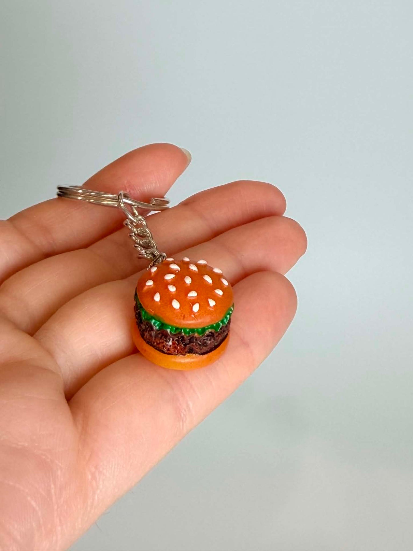 Mini Hamburger Keychain. Cute Accessory for Bags, Keys and Gifts