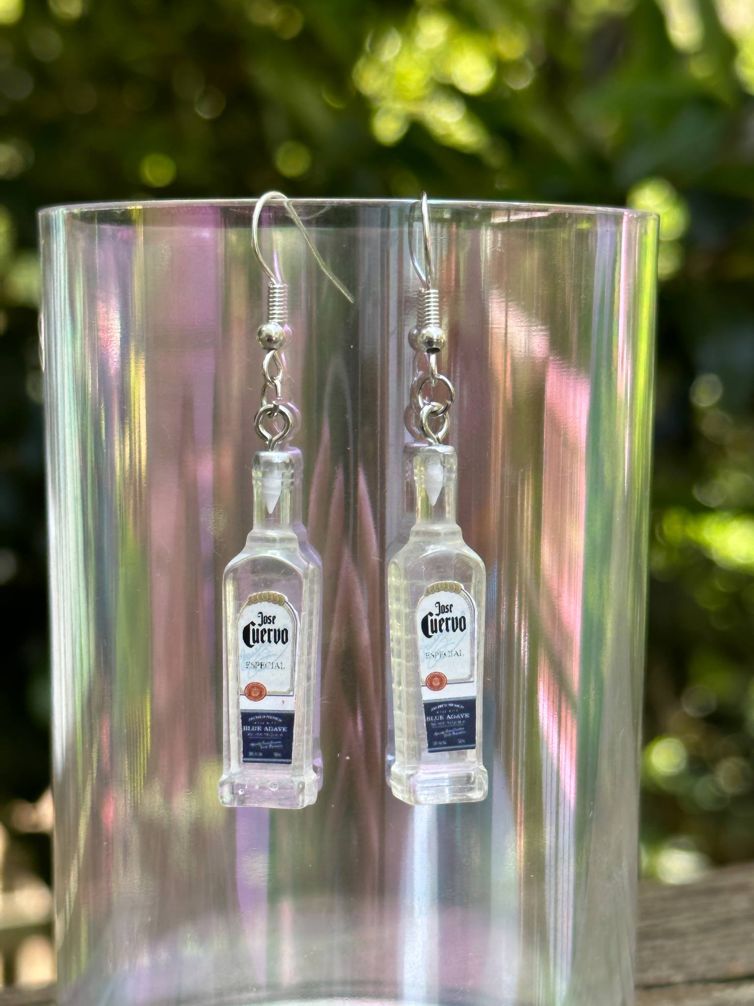 Fun handmade tequila earrings with cocktail bottle design – perfect gift for party girls, bachelorette events and drinks lovers.