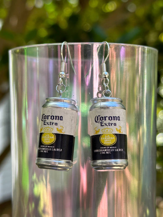 mini Corona beer can earrings handmade resin fun party jewelry for beer lovers