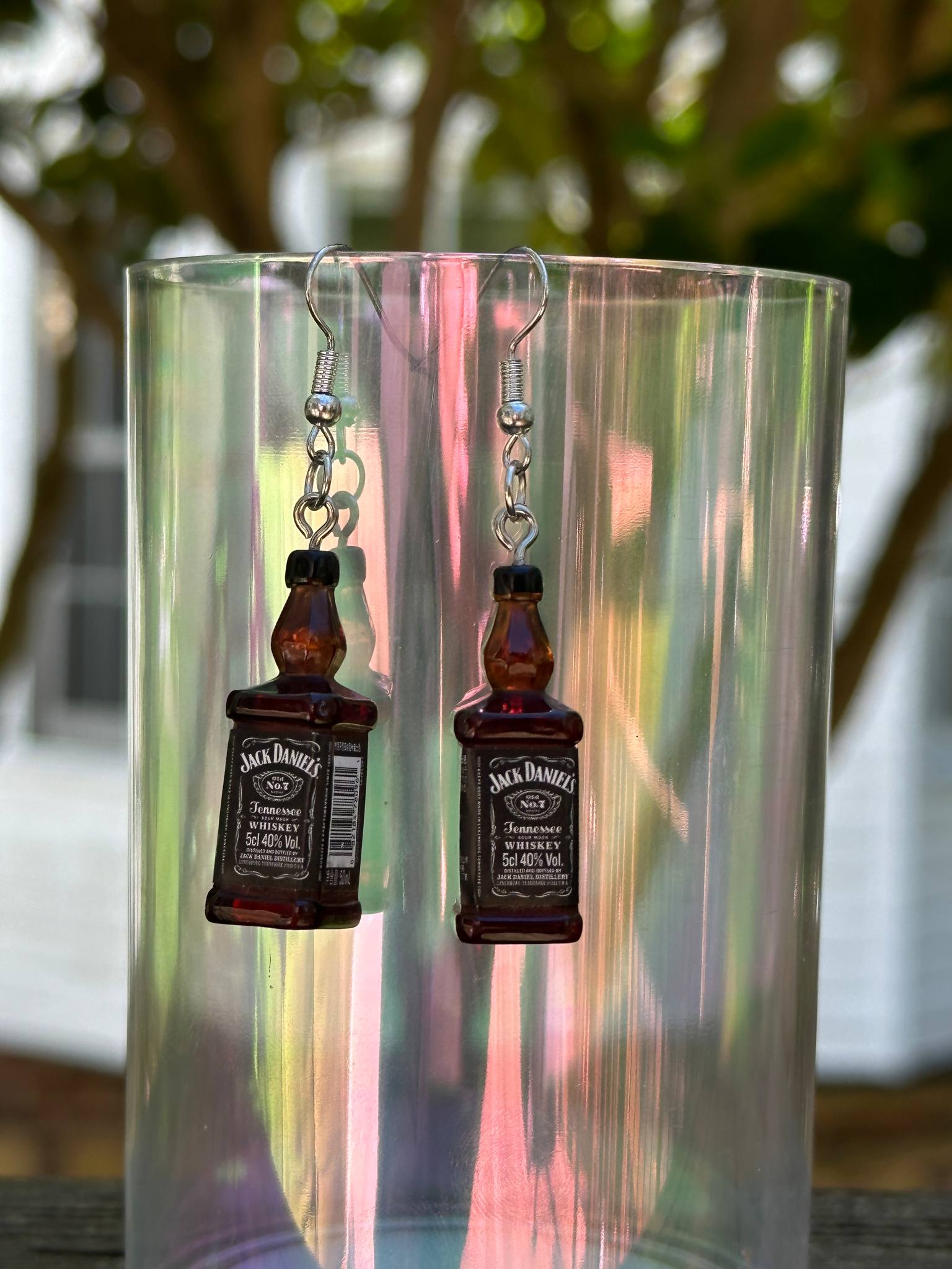 mini Jack D. whiskey bottle earrings with drink charms handmade jewelry