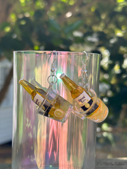 corona inspired dangle earrings beer in ice bucket fun jewelry gift