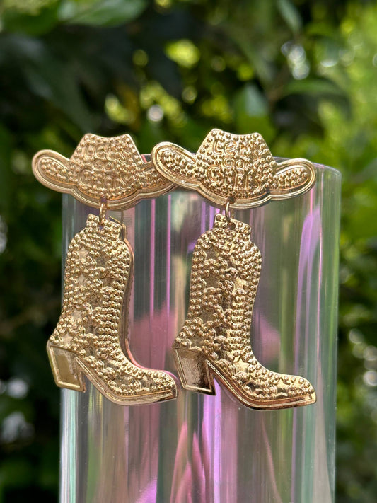western cowboy boot and hat earrings alloy rustic rodeo jewelry for women