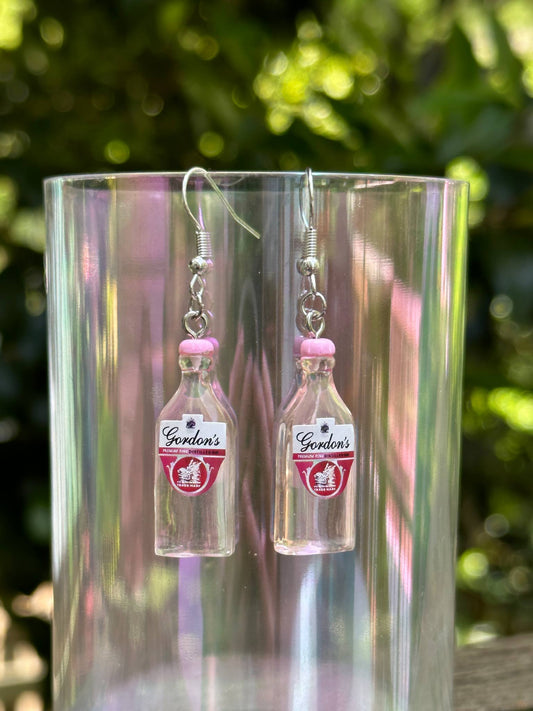 mini Gordon’s pink gin earrings resin handmade jewelry for gin lovers