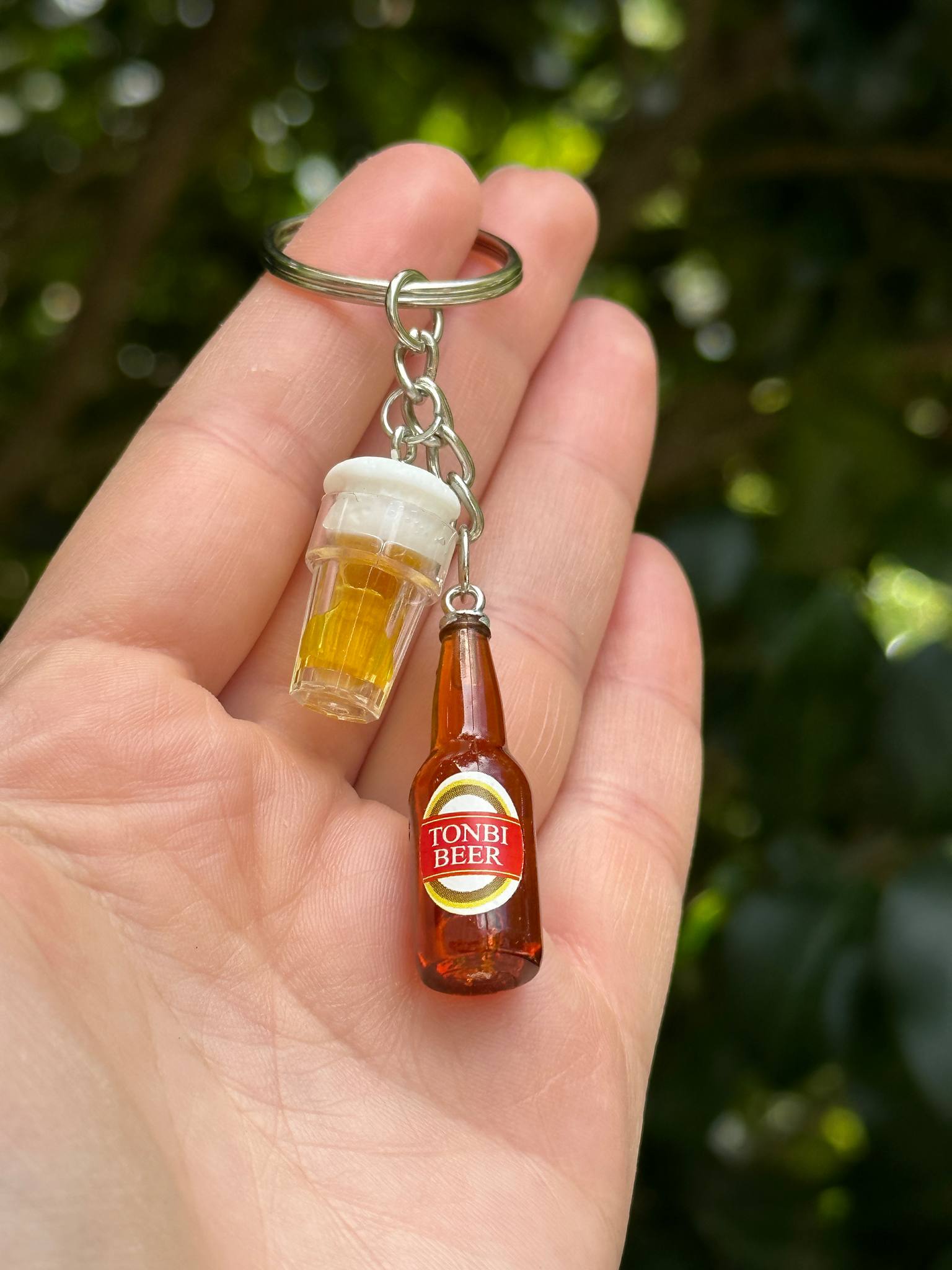 tonbi beer bottle keychain with beer cup charm gift for beer lovers