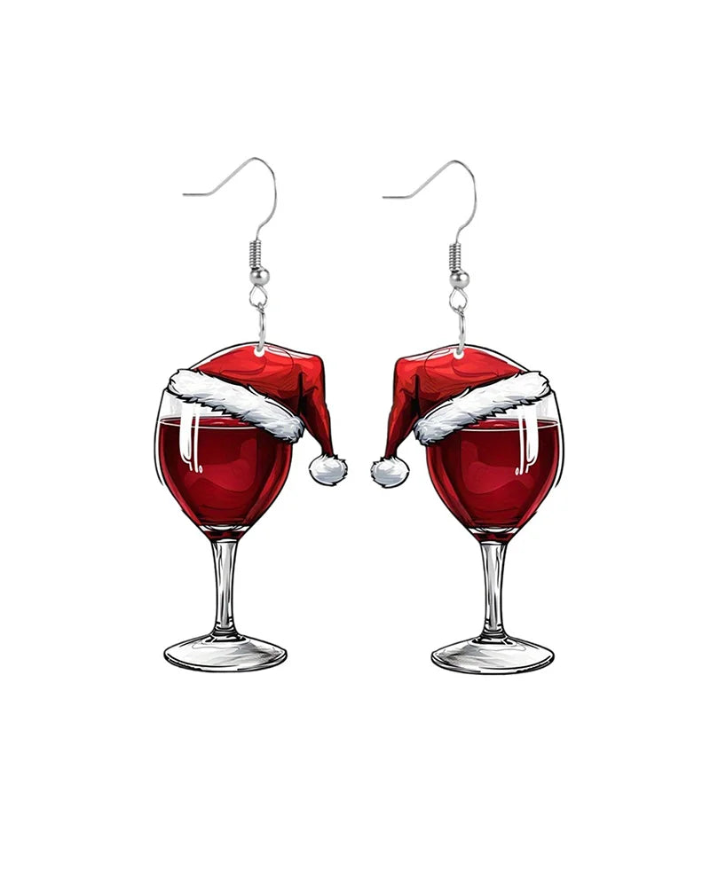 Earring wine cup Christmas Party 2D design