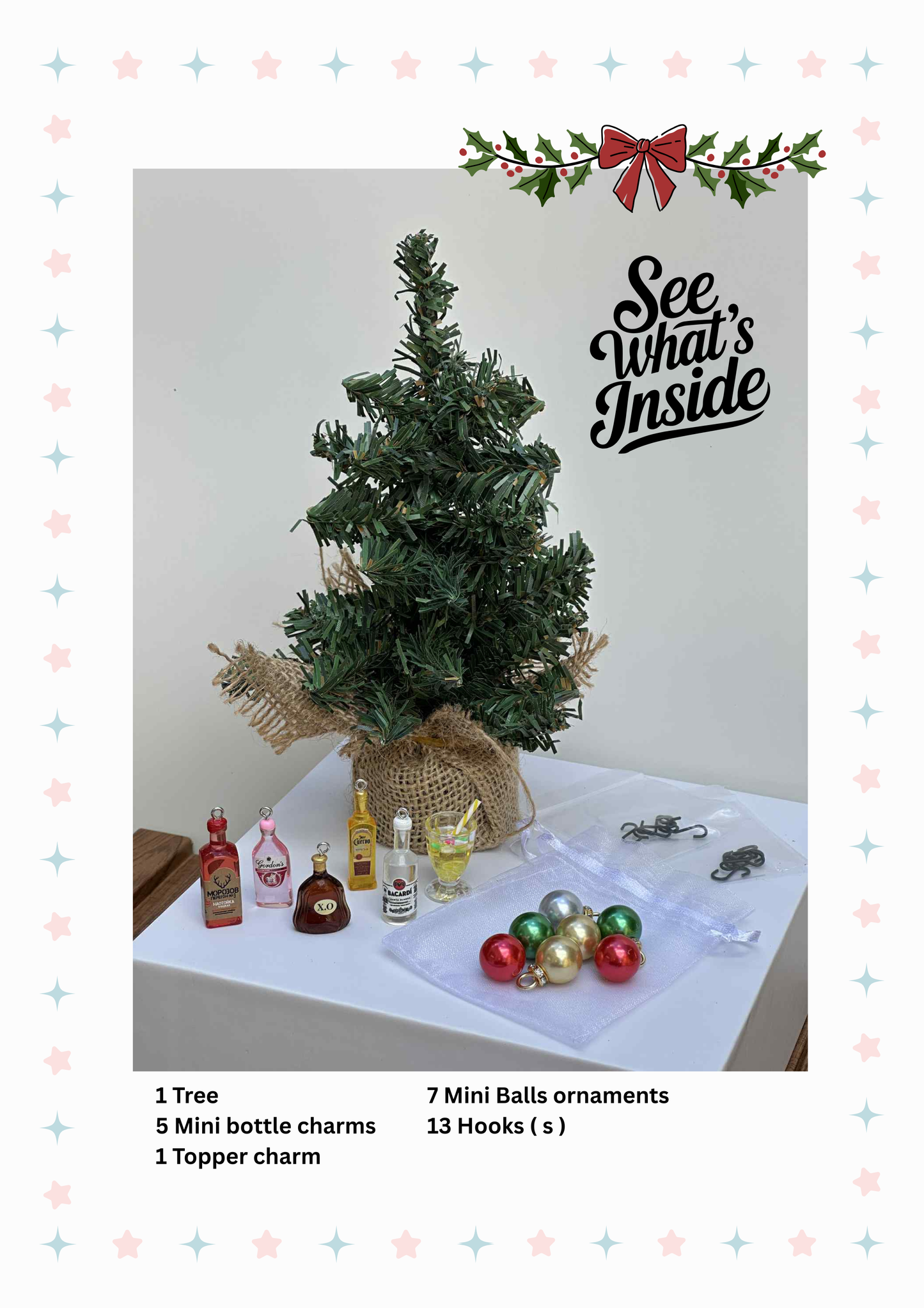 Mini Christmas Tree with Happy Hour Ornaments - Style 0186