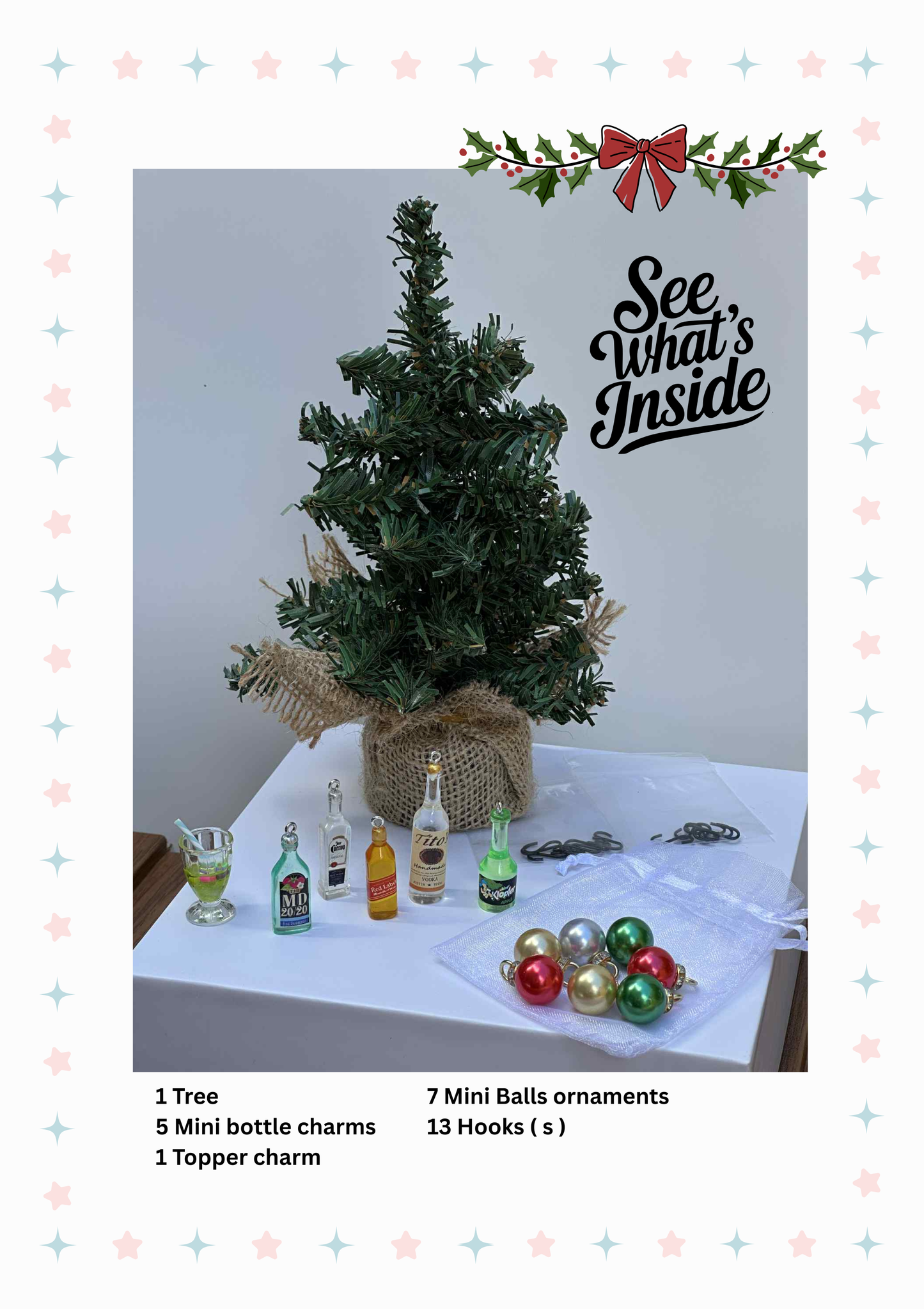Mini Christmas Tree with Happy Hour Ornaments - Style 0188