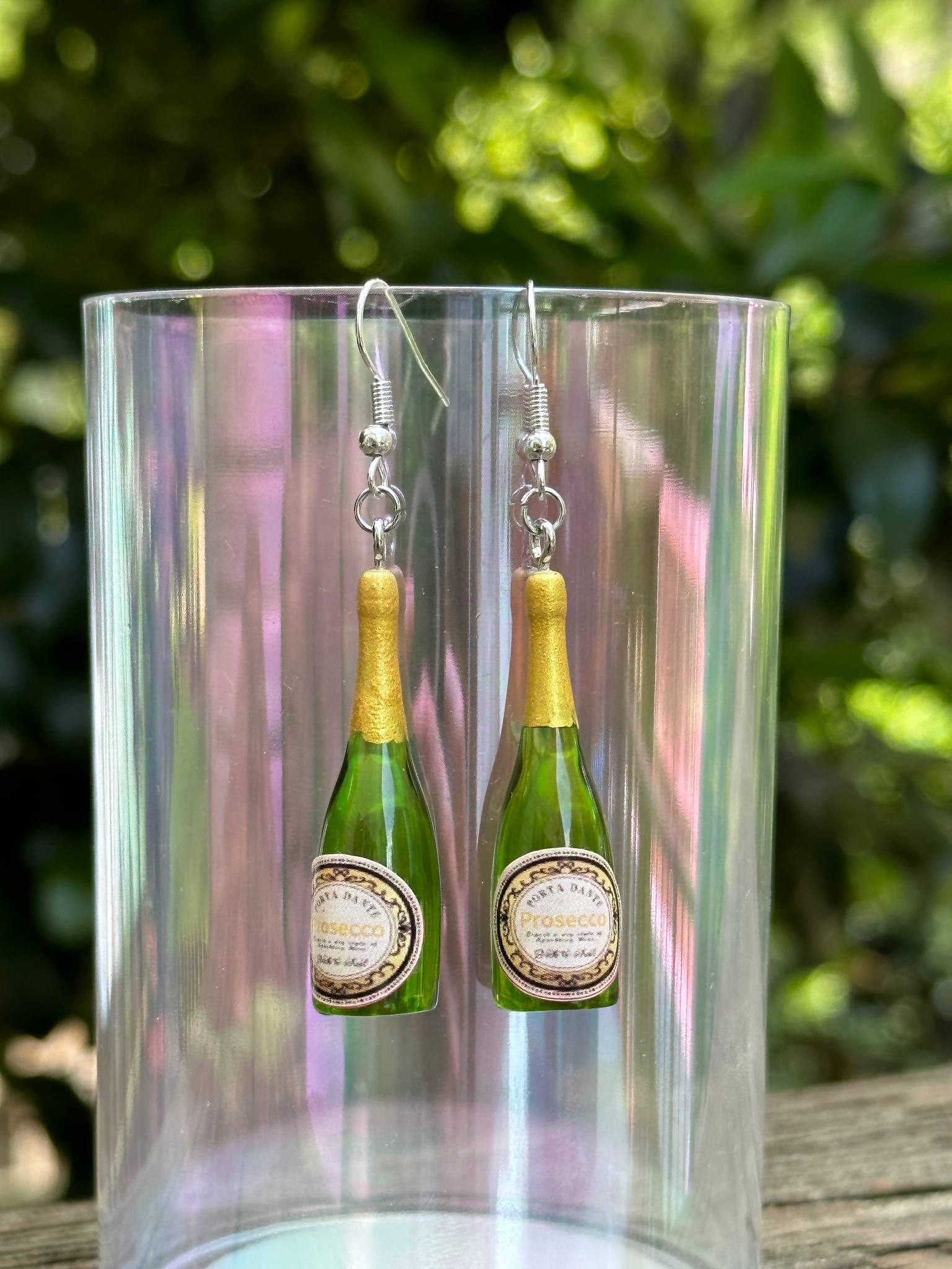mini prosecco champagne bottle earrings resin jewelry for wine lovers