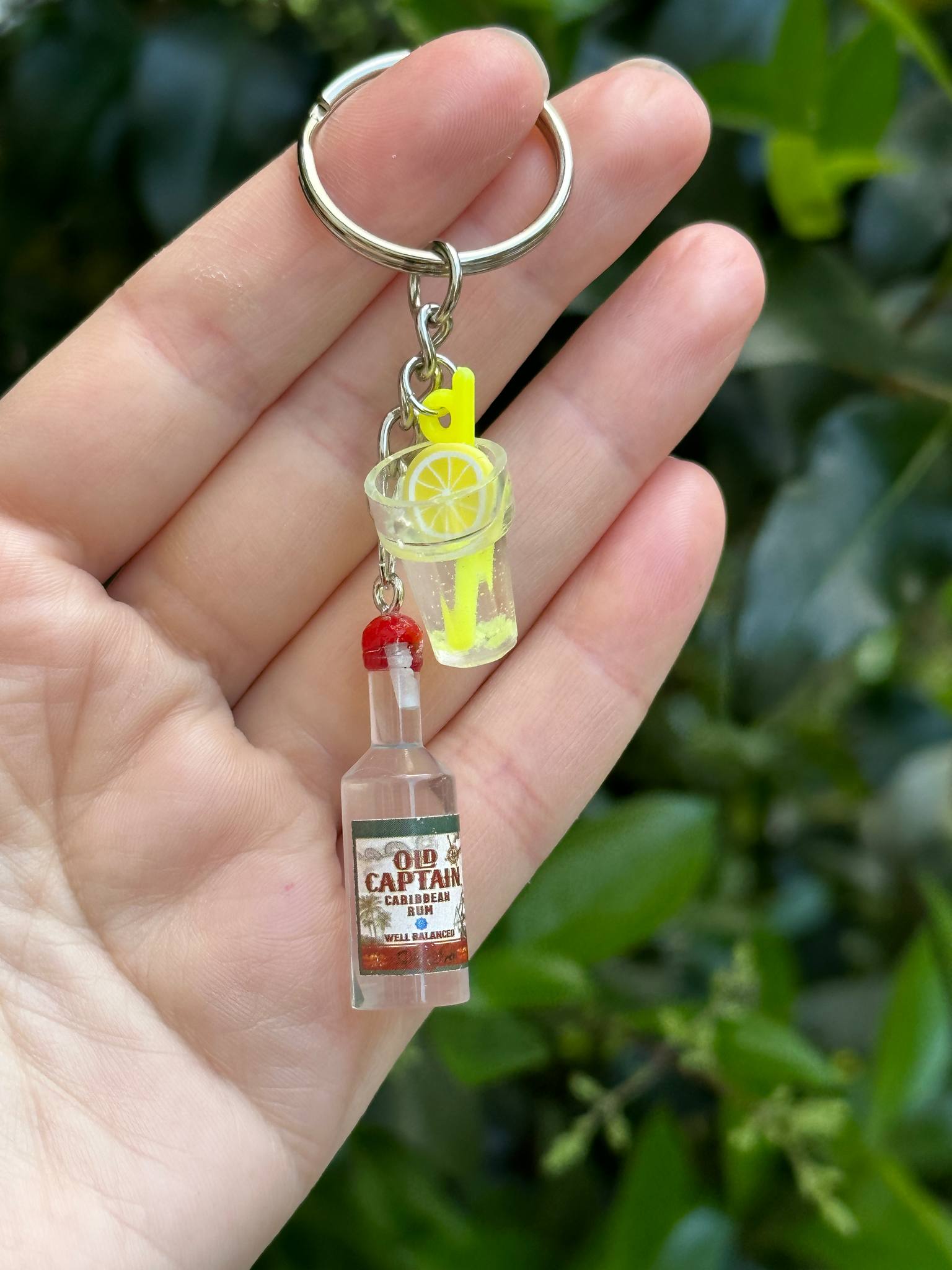 mini Old Captain rum keychain with drink charms fun gift for rum lovers