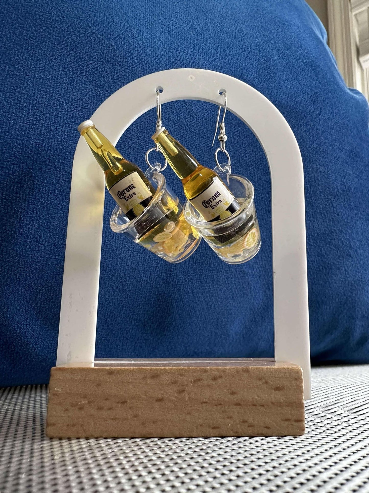 Fun Corona Inspired Dangle earrings. Beer in an ice bucket