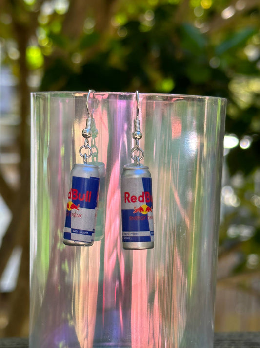 mini Red Bull can earrings handmade resin fun gift for energy drink fans
