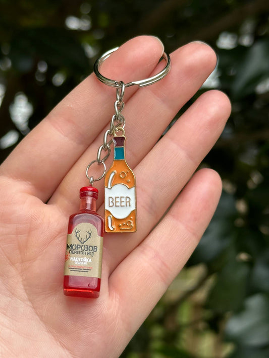 mini vodka bottle keychain with beer charms novelty gift for drink lovers