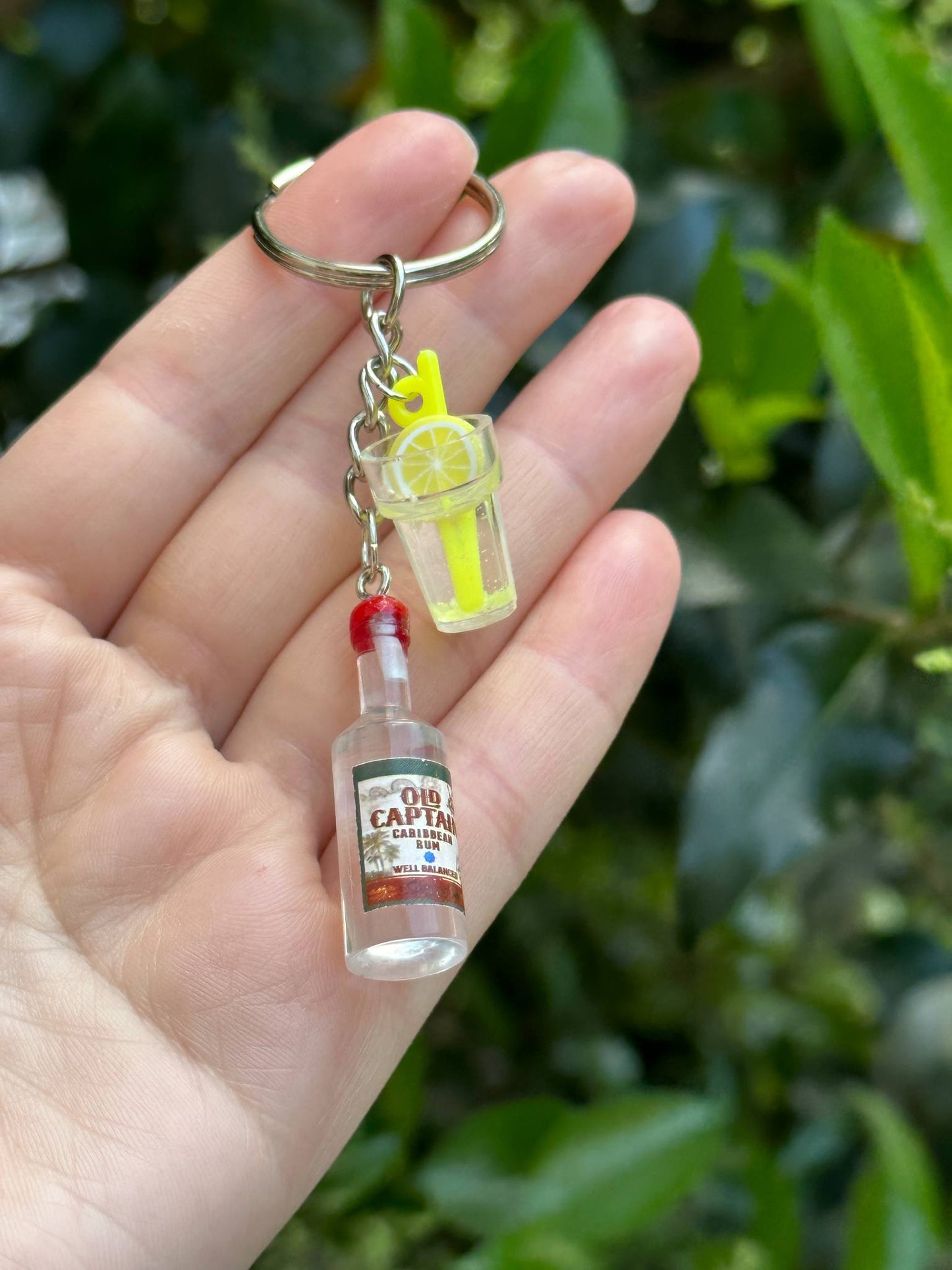 mini Old Captain rum keychain with drink charms fun gift for rum lovers