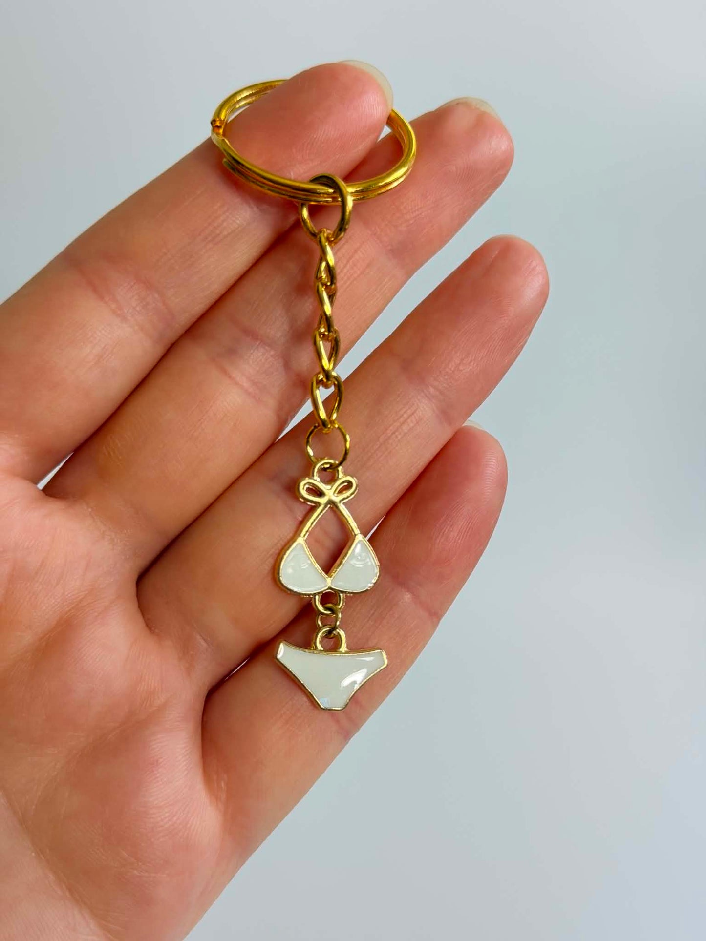 Mini white Bikini design Keychain.