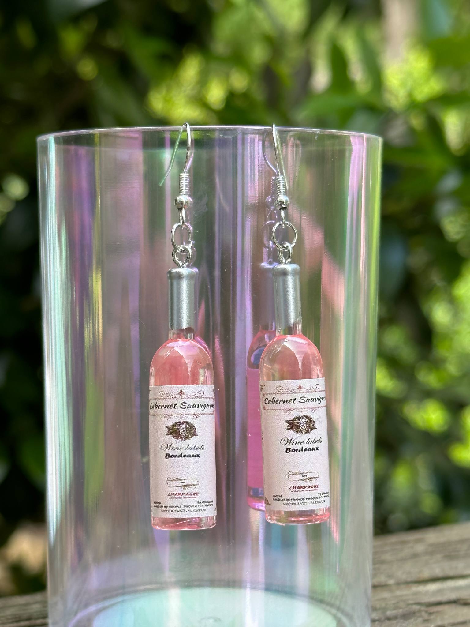 mini pink wine bottle earrings resin fun jewelry gift for wine lovers