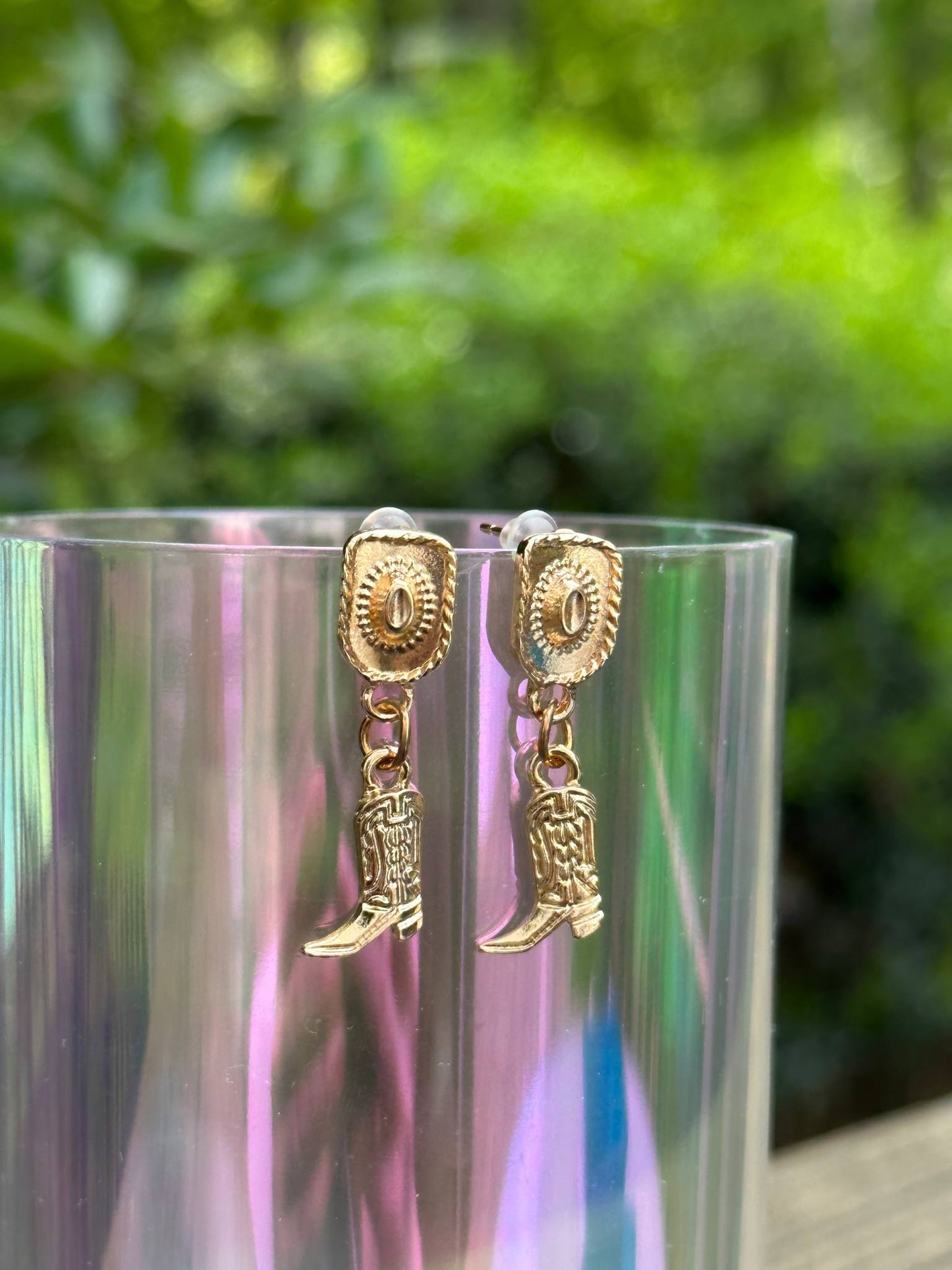 vintage western cowboy hat and boots earrings country style jewelry
