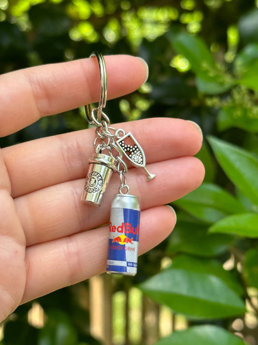red bull coffee champagne charm keychain fun gift for couples drink lovers